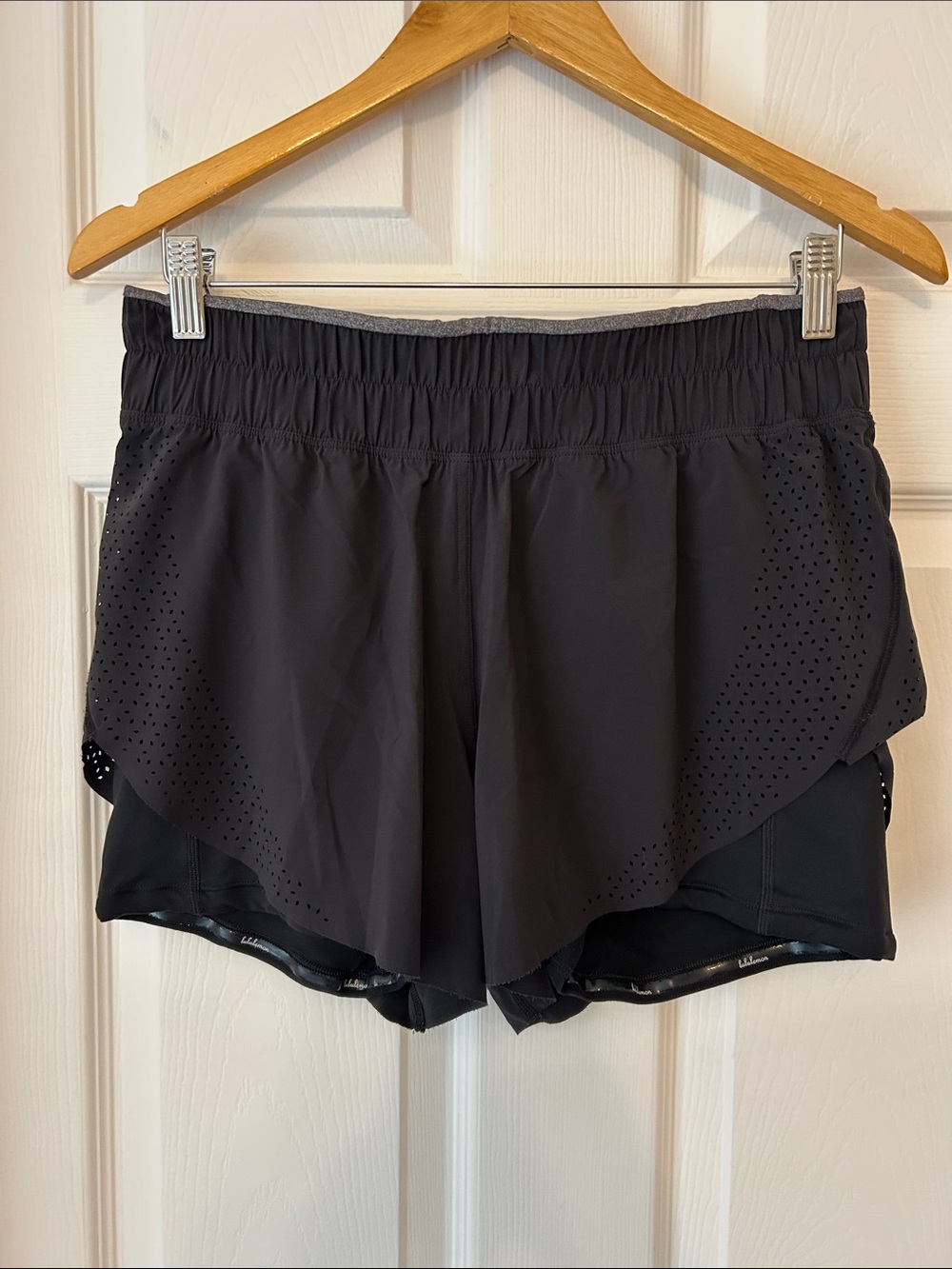 lululemon athletica Black Layered Perforated Running Shorts